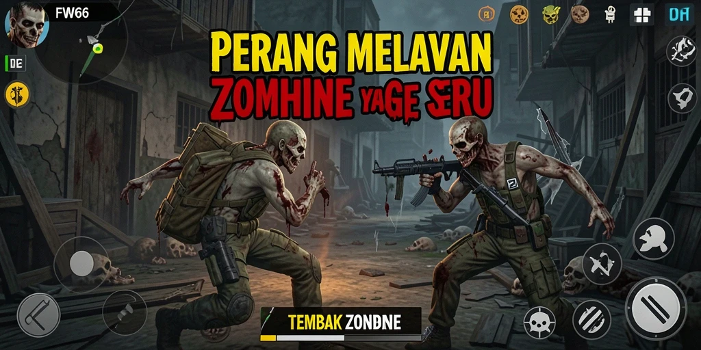 Tampilan antarmuka FW66 saat bertempur melawan zombie.