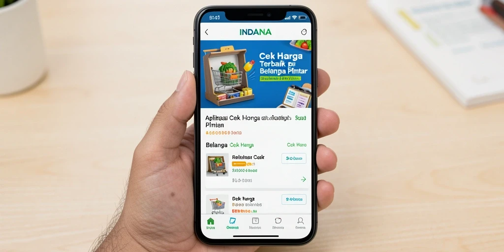 Tampilan antarmuka utama INDAAA untuk Cek Harga dengan berbagai pilihan produk.