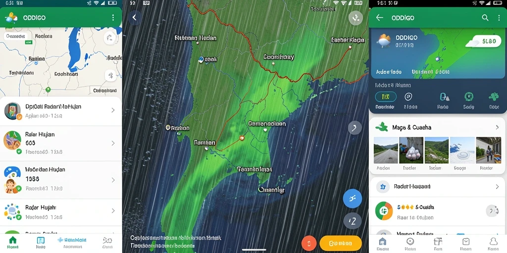 Tampilan antarmuka aplikasi ODDIGO dengan fungsi Radar Hujan yang jelas dan informatif.